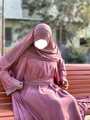 4-Pcs Double Upper Pocket Cut Work Abaya