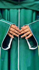 Simple-White Piping Abaya__Front Open-Soft Flowing Fabric Abaya