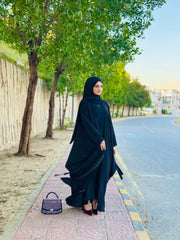 5-Pcs Black Tie Upper Abaya Set (Upper, Inner, Staller, Belt, Saudi Niqab)