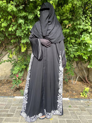 Noor-e-Nida Black Shine Buttoned A-Line Abaya | Rich Nida Fabric – Modest Formal Look Abaya