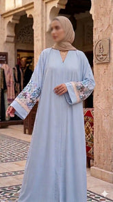 Thread Work Premium Sleeves Embroidery Abaya With Staller Set