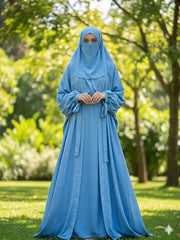 5-Pcs Tie Upper Abaya Set (Upper, Inner, Staller, Belt, Saudi Niqab)