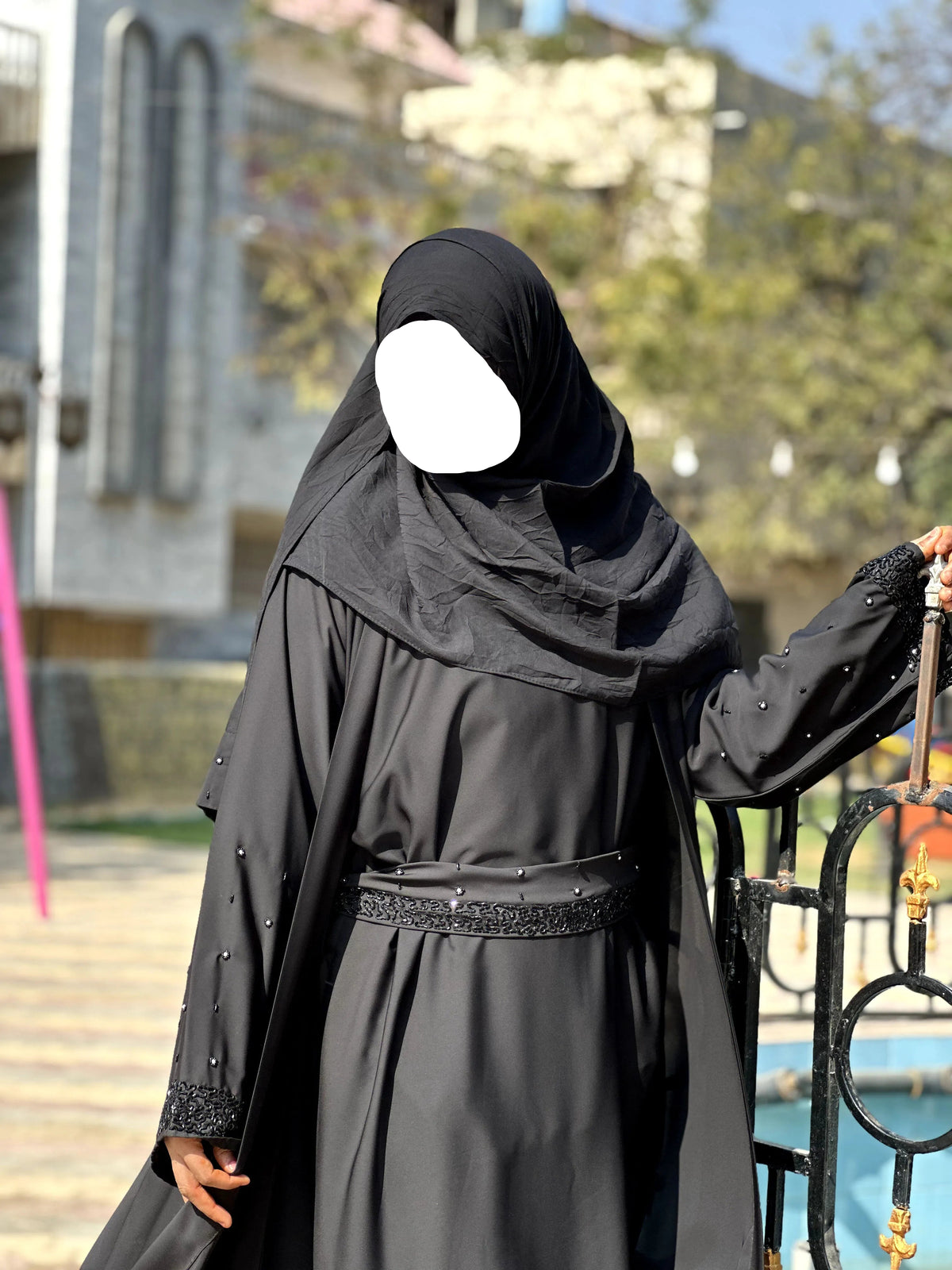 4-Pcs Double Upper Pocket Cut Work Abaya