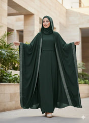4-Pcs Haleema Abaya Set ( Premium Stones Work )