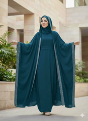 4-Pcs Haleema Abaya Set ( Premium Stones Work )