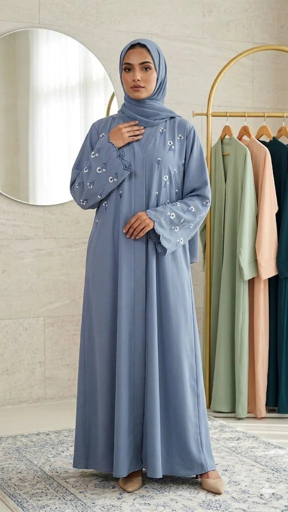 HALF BODY  EMBROIDERY LUXE SLEEVES ABAYA WITH STALLER SET