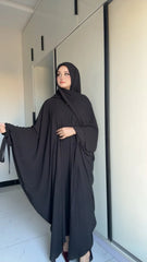 5-Pcs Black Tie Upper Abaya Set (Upper, Inner, Staller, Belt, Saudi Niqab)