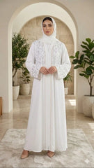 LAVENDER FLORAL EMBROIDERED FRONT OPEN ABAYA WITH STALLER
