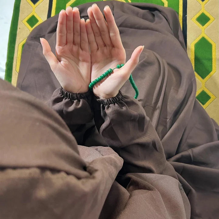 PLAIN Namaz Chaddar with sleeves and NIqab-BROWN