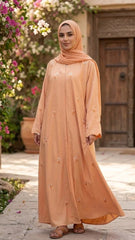 PREMIUM U.A.E STYLE + EMROIDERY LEASER WORK SLEEVES ABAYA SET