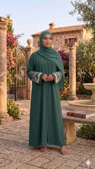 Thread Work Premium Sleeves Embroidery Abaya With Staller Set