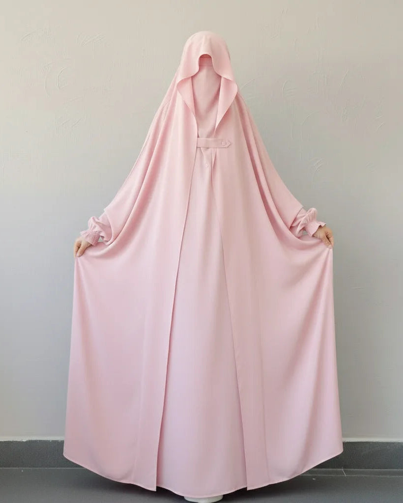 SAUDI JILBAB Complete Coverage Abaya  ( Soft Baby Pink )